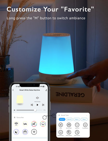 Momcozy Baby Sound Machine with Night Light | 34 Sounds, App Remote, Sleep Trainer (Blue)