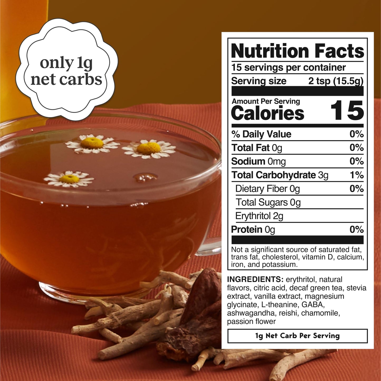 Moment Sleep Tea (SHARK TANK) | Vanilla Chamomile | Melatonin Alternative | 0 Sugar | Low Calorie | 0 Caffeine | Mushroom Drink | Adaptogens, Reishi, GABA, Magnesium, Chamomile | Keto | 15 Servings