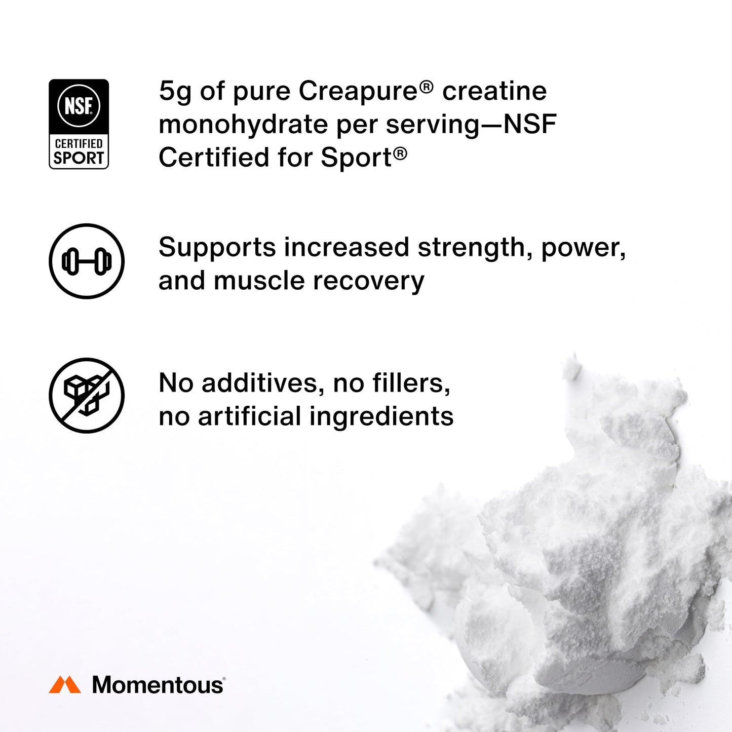 Momentous Lemon Creatine Monohydrate Powder | Creapure Creatine | NSF Certified for Sport | 6.49 g/Serving | 15 Servings