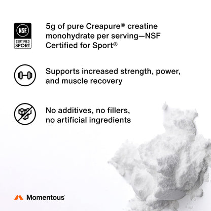 Momentous Lemon Creatine Monohydrate Powder | Creapure Creatine | NSF Certified for Sport | 6.49 g/Serving | 15 Servings