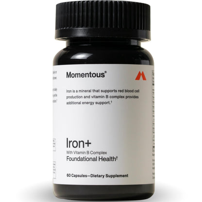 Momentous Iron+ with Vitamin C & B Complex | Ferrochel Iron Capsules | NSF Certified for Sport | Gluten-Free | 60 Servings