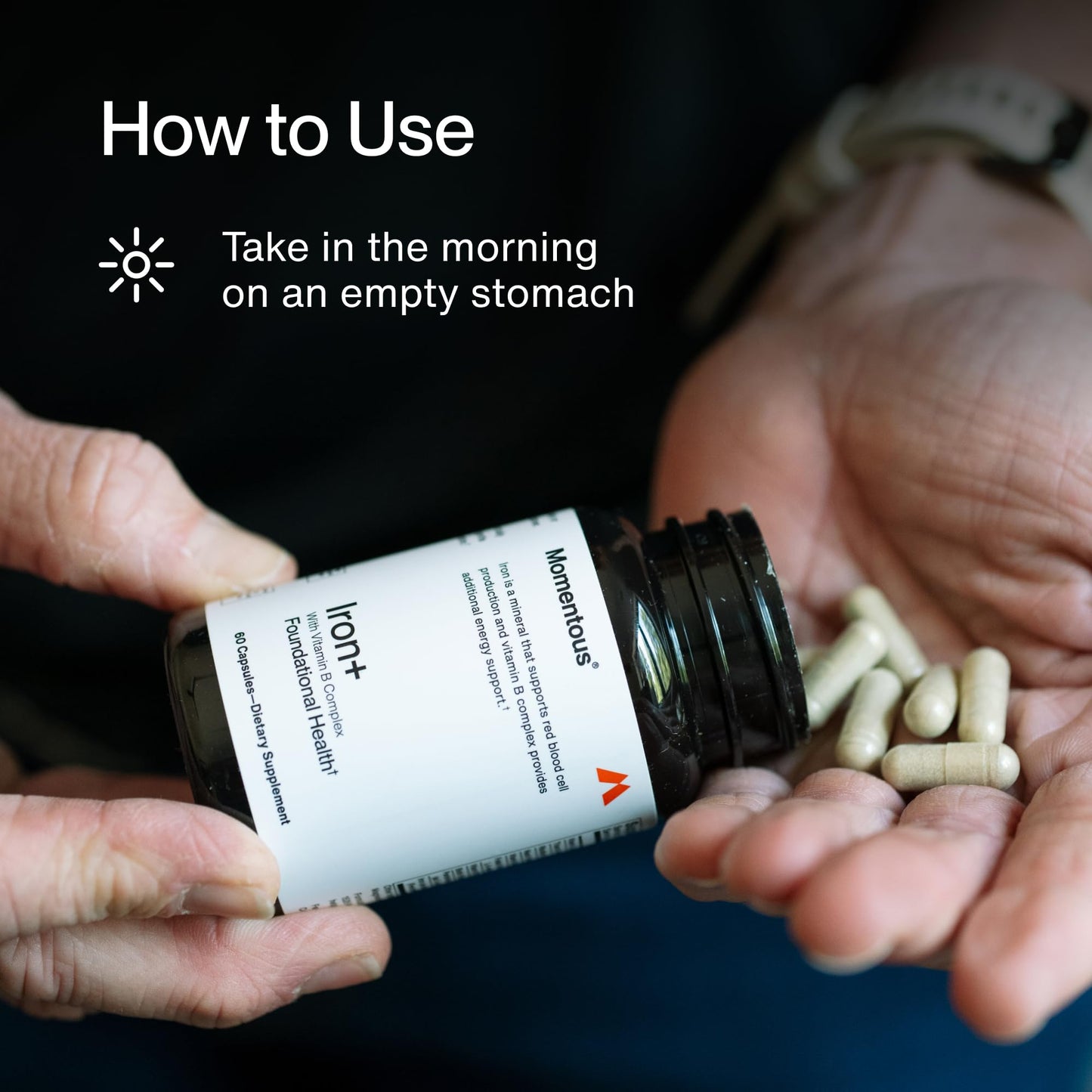 Momentous Iron+ with Vitamin C & B Complex | Ferrochel Iron Capsules | NSF Certified for Sport | Gluten-Free | 60 Servings