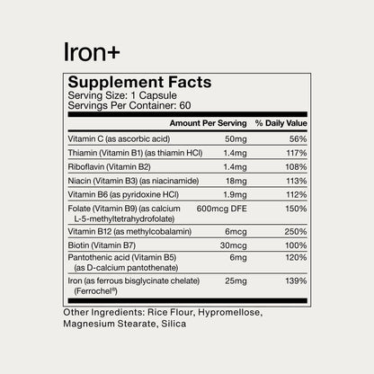 Momentous Iron+ with Vitamin C & B Complex | Ferrochel Iron Capsules | NSF Certified for Sport | Gluten-Free | 60 Servings