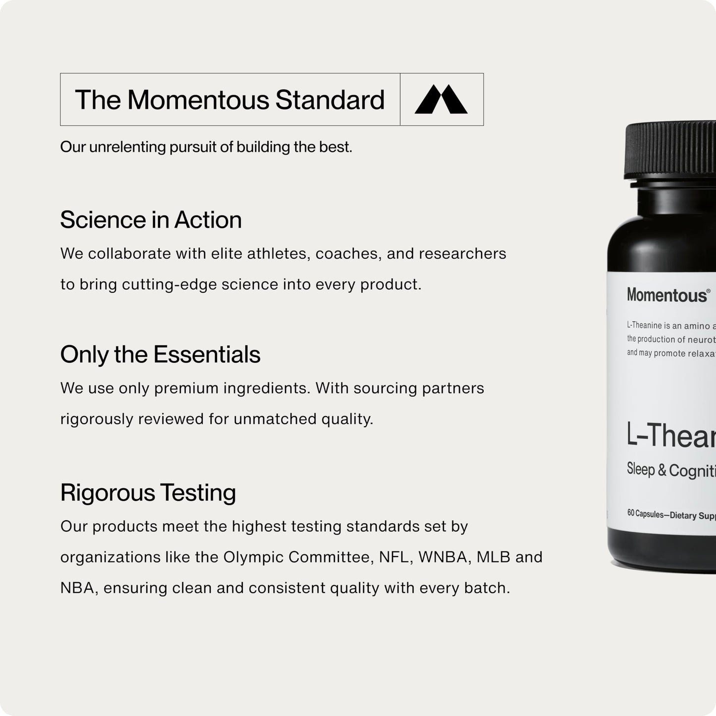 Momentous L-Theanine Supplement – 200 mg Capsules for Relaxation & Focus | NSF Certified for Sport | Gluten- & GMO-Free | 60 Servings