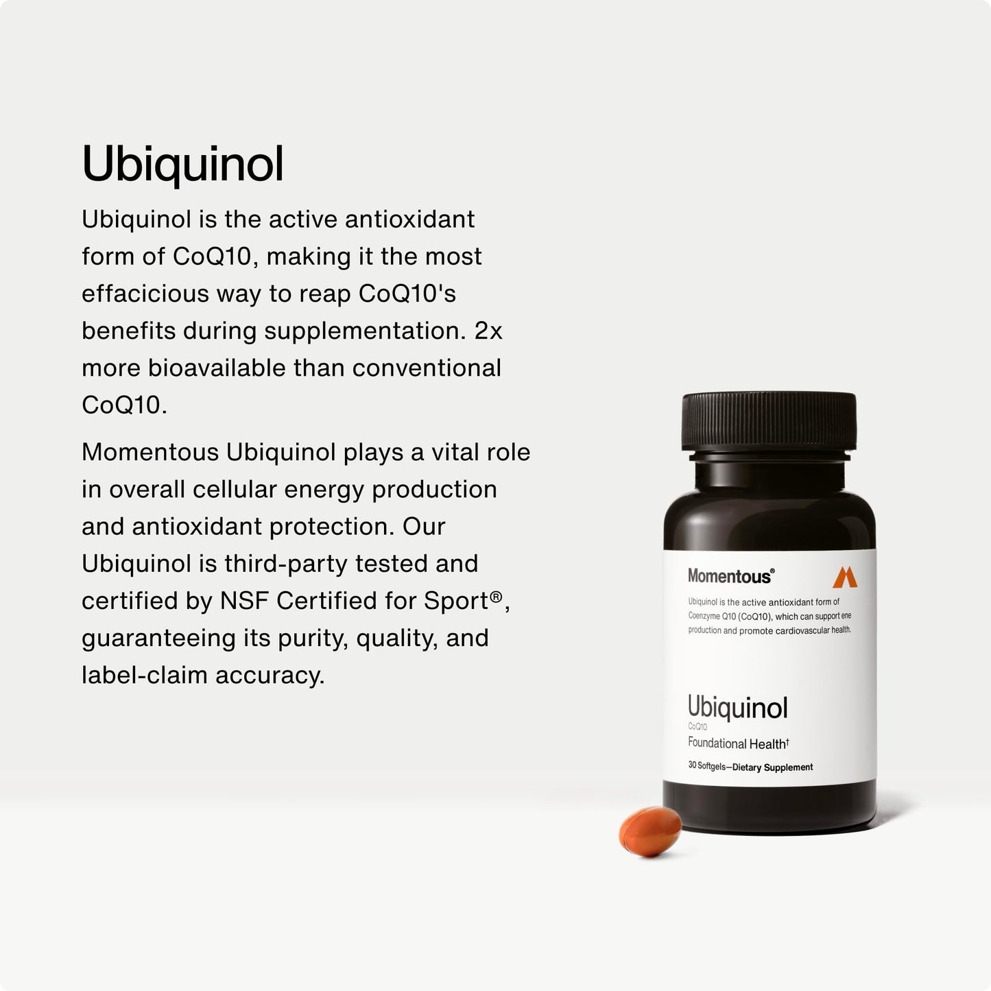 Momentous Ubiquinol | Plant-Based CoQ10 Softgels | NSF for Sport | 30 Servings