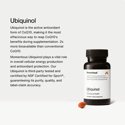 Momentous Ubiquinol | Plant-Based CoQ10 Softgels | NSF for Sport | 30 Servings
