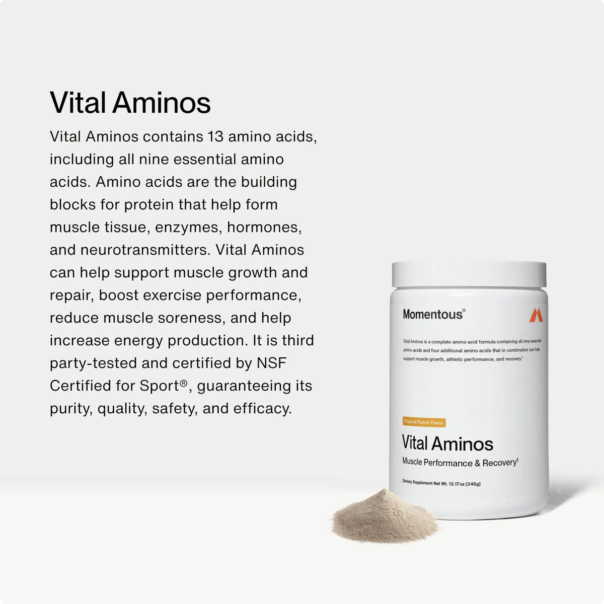 Momentous Vital Aminos Powder – 13 Amino Acids (EAAs + extras) | BCAA & EAA | Tropical Punch | NSF Certified for Sport | GMO & Gluten-Free | 30 Servings BritishVita | Premium UK Vitamins & Wellness Supplements