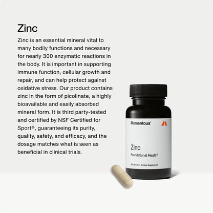 Momentous Zinc Picolinate 15 mg – Immunity & Hormone Support | Bioavailable Zinc