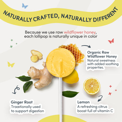 MommaBear Nausea & Motion Sickness Lollipops – Non-GMO Lemon & Ginger (5 Pack) for Kids 3+ & Pregnant Women