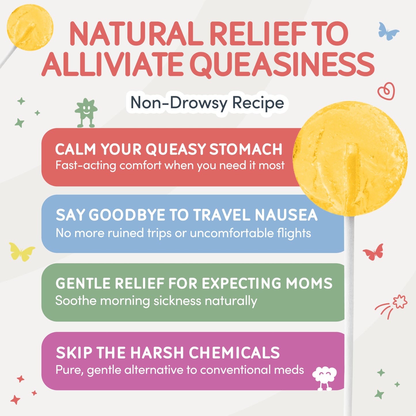 MommaBear Nausea & Motion Sickness Lollipops – Non-GMO Lemon & Ginger (5 Pack) for Kids 3+ & Pregnant Women