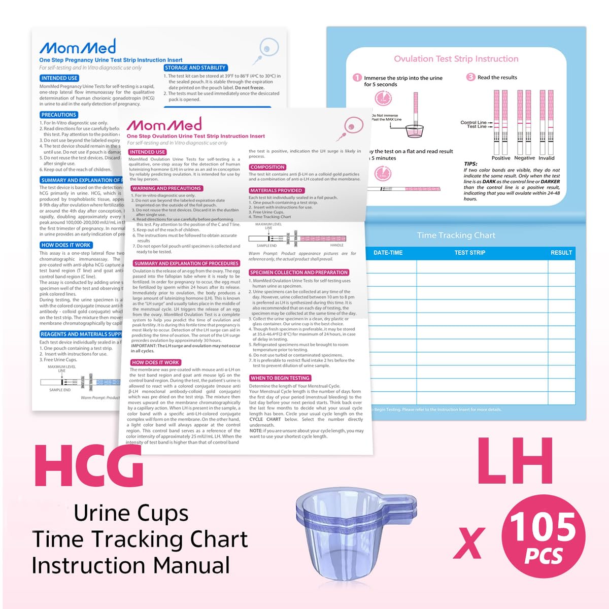 MomMed Ovulation Test Strips | 105 LH Kit with Collection Cups | Home Testing