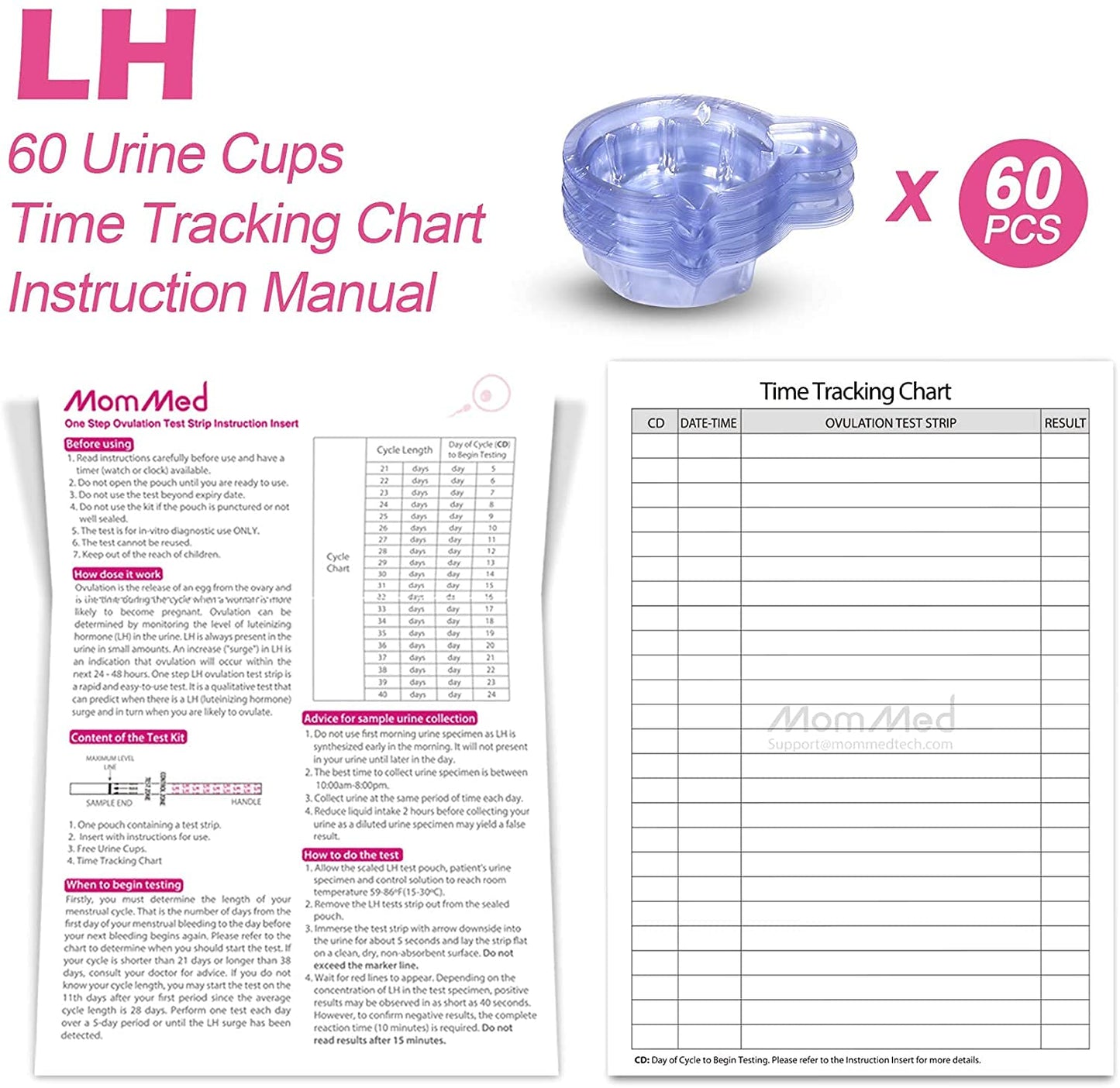 MomMed LH60 Ovulation Test Strips with 60 Cups - Reliable LH Surge Kit