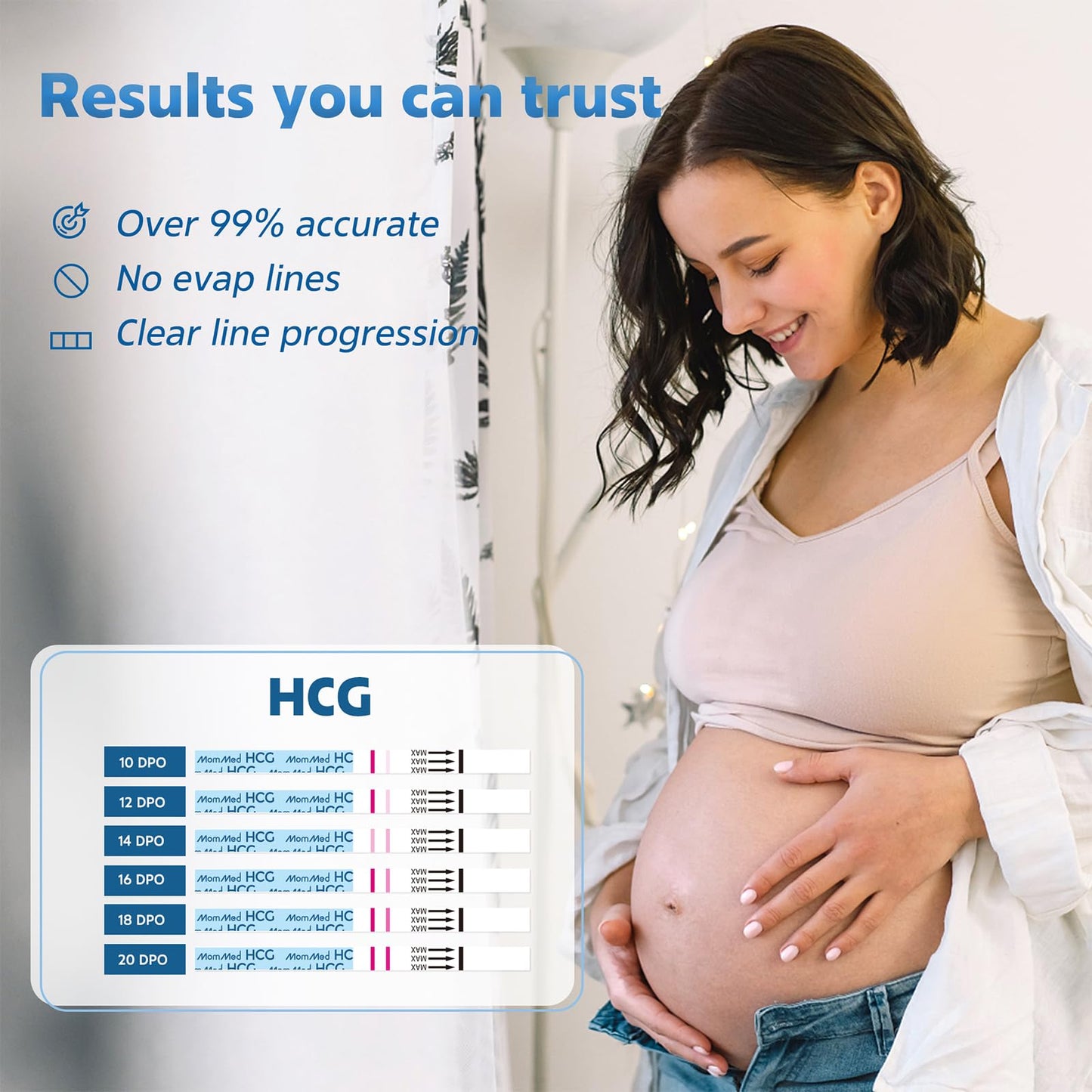 MomMed Pregnancy Test Strips – 55 HCG Tests, 99%+ Accurate, Free Urine Cups
