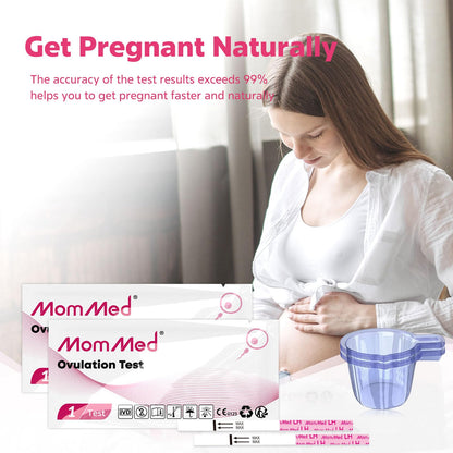 MomMed LH25 Ovulation Test Strips - 25 Cups, 99% Accurate | Pink