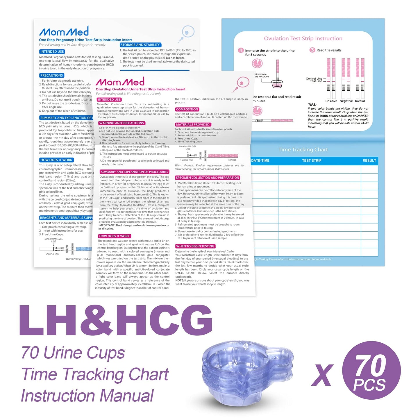 MomMed Ovulation & Pregnancy Test Strips – LH50-HCG20, 50+20 Tests Kit
