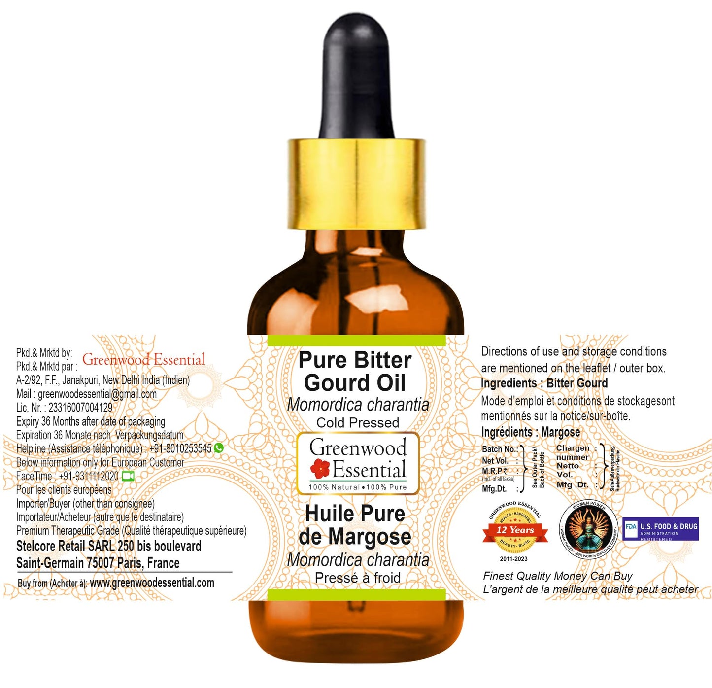Greenwood Bitter Gourd Oil (Momordica charantia) 5ml – Cold-Pressed & Undiluted
