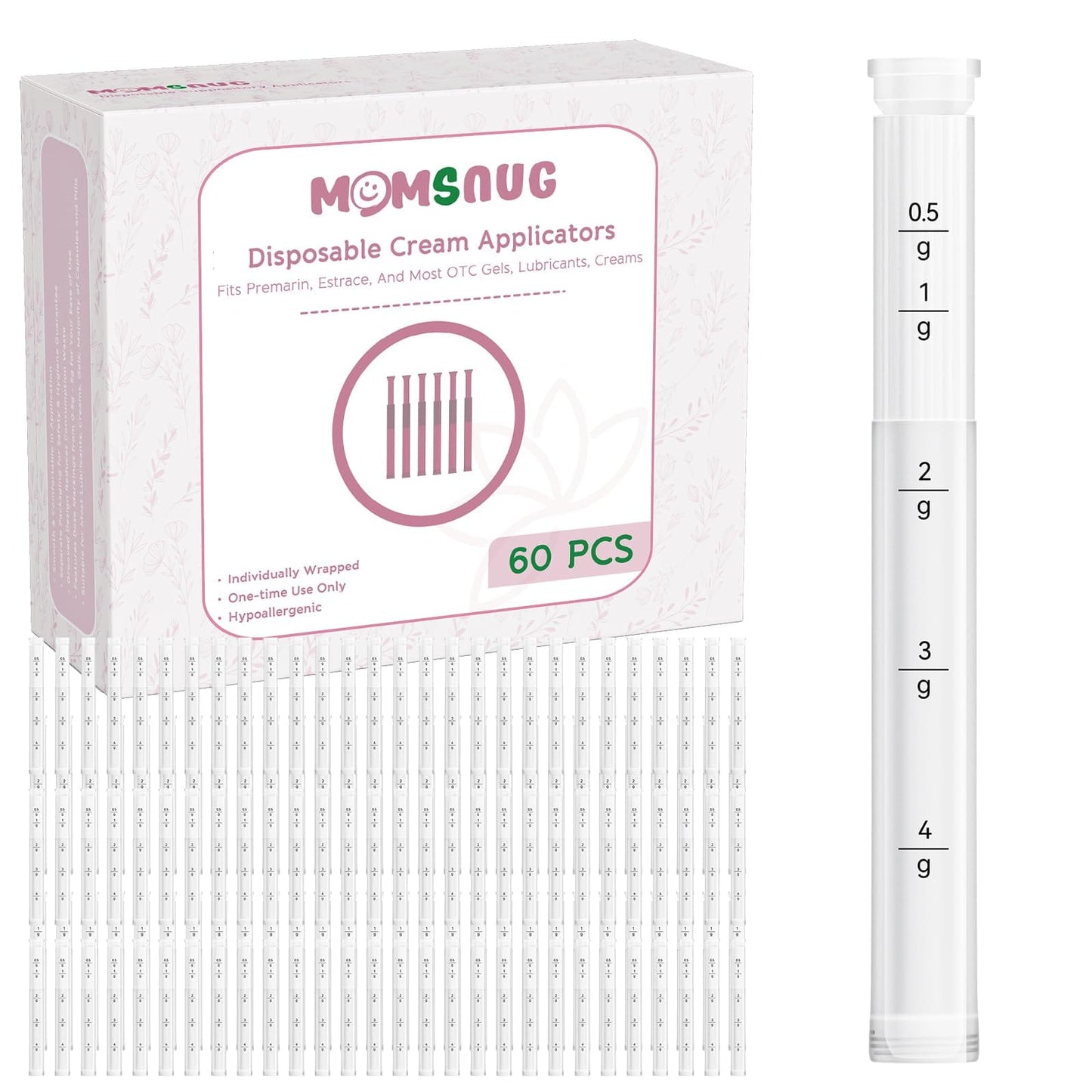Momsnug Disposable Vaginal Cream Applicators with Dosage Markings – 60 Pack