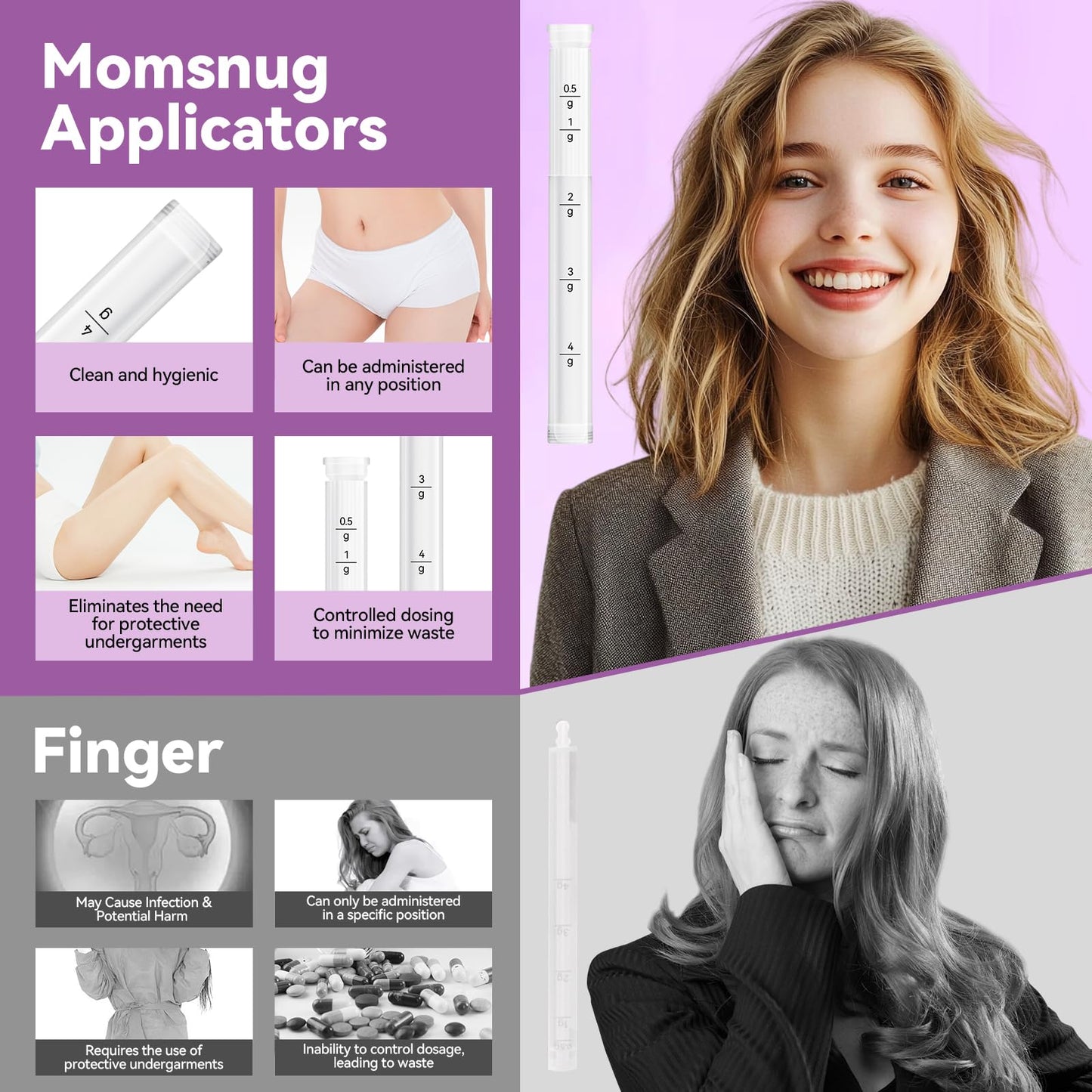 Momsnug Disposable Vaginal Applicators — 40 Pack with Dosage Markings, Hygienic & Compatible with Premarin, Estrace, Preseed