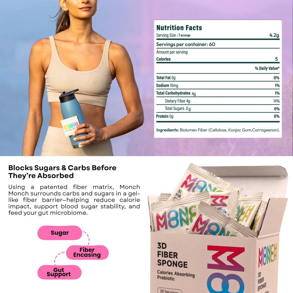 Monch Monch Prebiotic Fiber Powder Unflavored — Calorie-Absorbing Soluble Fiber for Gut Health, Vegan & Sugar-Free (28 Ct) BritishVita | Premium UK Vitamins & Wellness Supplements