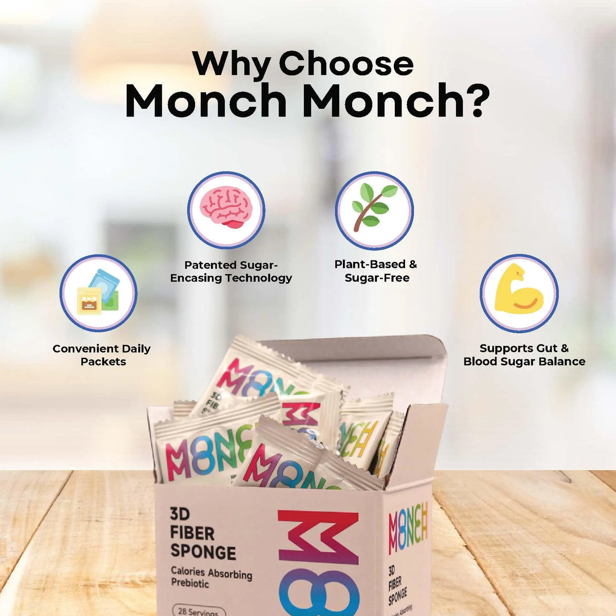Monch Monch Prebiotic Fiber Powder Unflavored — Calorie-Absorbing Soluble Fiber for Gut Health, Vegan & Sugar-Free (28 Ct) BritishVita | Premium UK Vitamins & Wellness Supplements