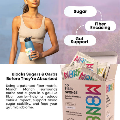 Monch Monch Prebiotic Fiber Powder Unflavored — Calorie-Absorbing Soluble Fiber for Gut Health, Vegan & Sugar-Free (28 Ct) BritishVita | Premium UK Vitamins & Wellness Supplements