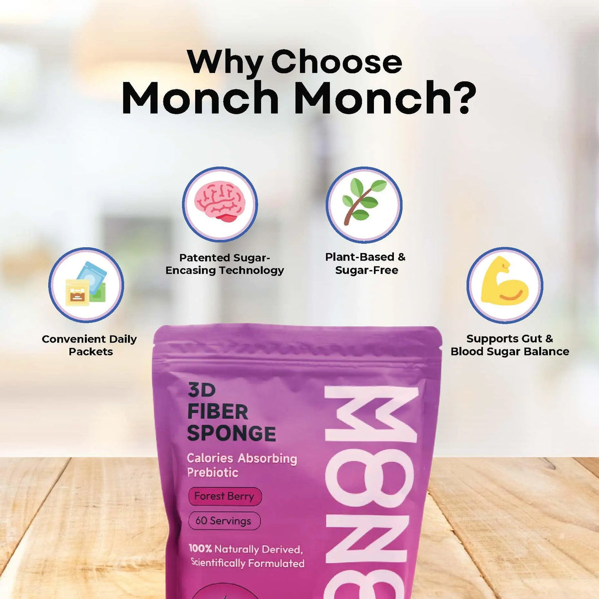 Monch Monch Calorie Absorbing Fiber Sponge – Forest Berry, 60 Ct – Vegan Konjac Gum + Prebiotic Fiber for Gut Health & Blood Sugar Support BritishVita | Premium UK Vitamins & Wellness Supplements