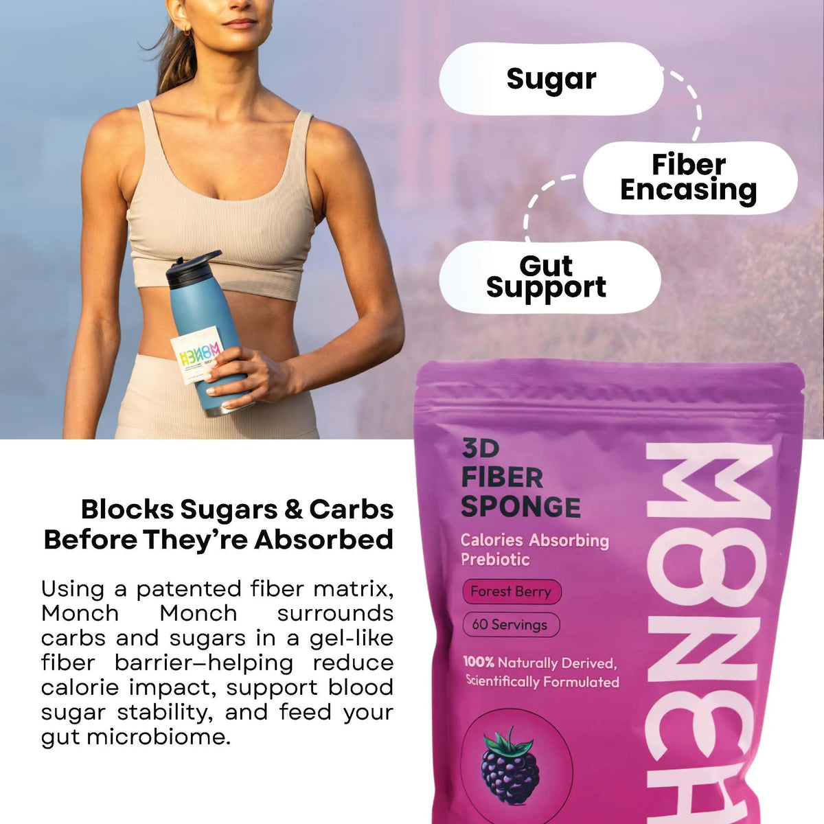 Monch Monch Calorie Absorbing Fiber Sponge – Forest Berry, 60 Ct – Vegan Konjac Gum + Prebiotic Fiber for Gut Health & Blood Sugar Support BritishVita | Premium UK Vitamins & Wellness Supplements