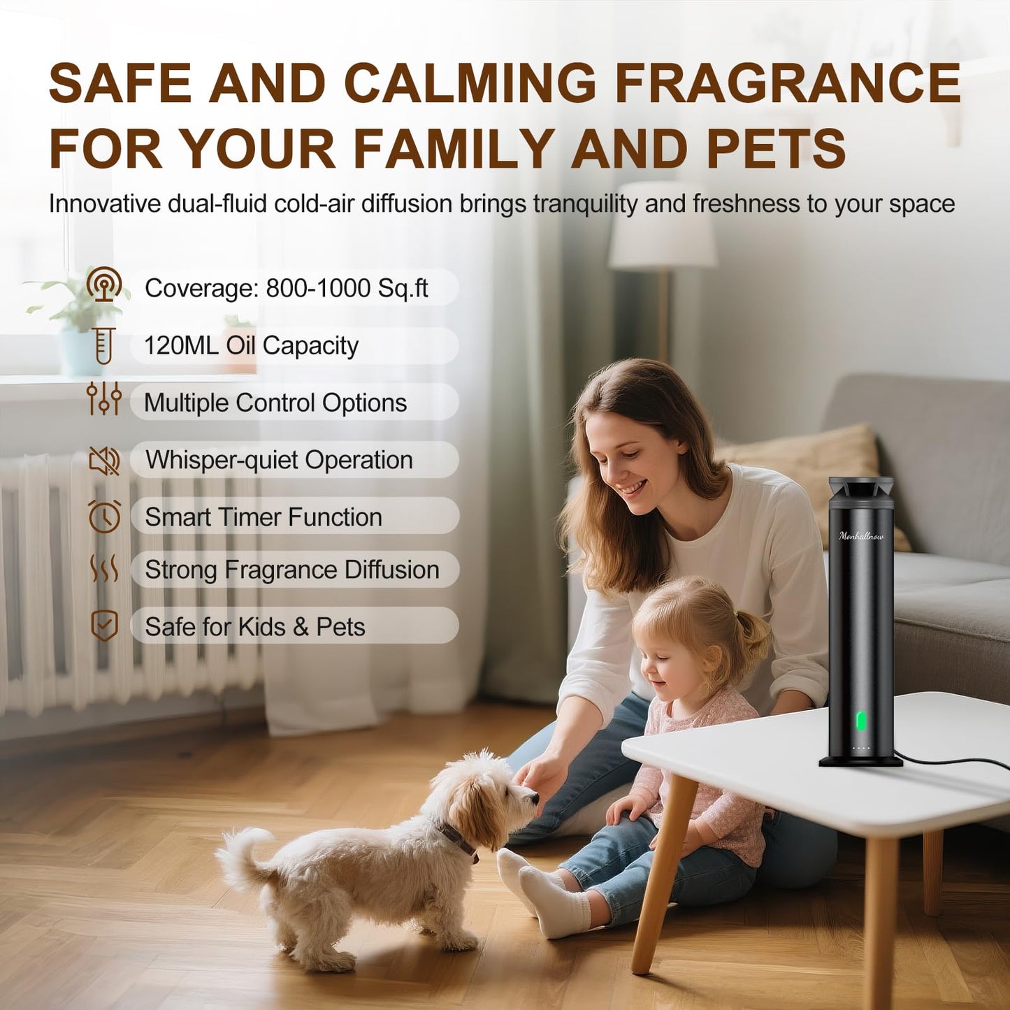 Monhallnow Waterless Scent Diffuser Starter Kit – 1,000 Sq Ft Coverage