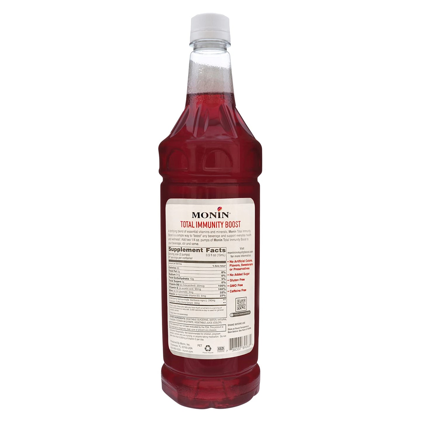 Monin Total Immunity Boost – Immune Support Syrup with Vitamin C, D & Elderberry | 1L + Pump