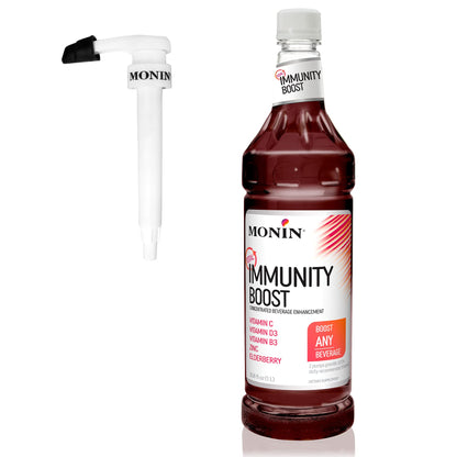 Monin Total Immunity Boost – Immune Support Syrup with Vitamin C, D & Elderberry | 1L + Pump