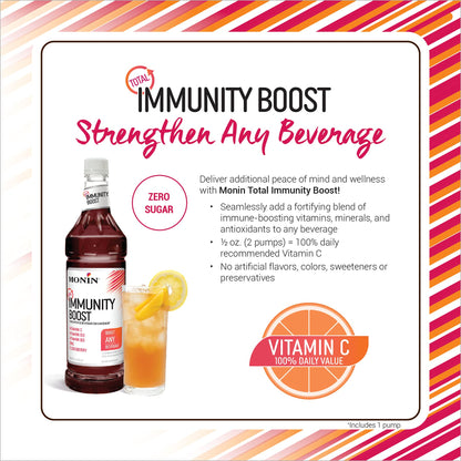 Monin Total Immunity Boost – Immune Support Syrup with Vitamin C, D & Elderberry | 1L + Pump