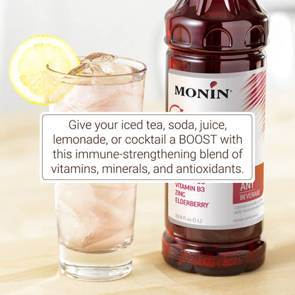 Monin Total Immunity Boost – Immune Support Syrup with Vitamin C, D & Elderberry | 1L + Pump