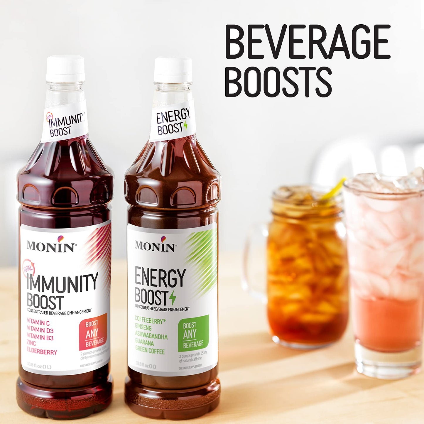 Monin Total Immunity Boost – Immune Support Syrup with Vitamin C, D & Elderberry | 1L + Pump