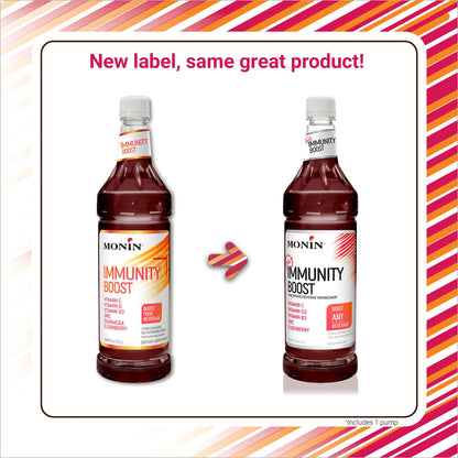 Monin Total Immunity Boost – Immune Support Syrup with Vitamin C, D & Elderberry | 1L + Pump