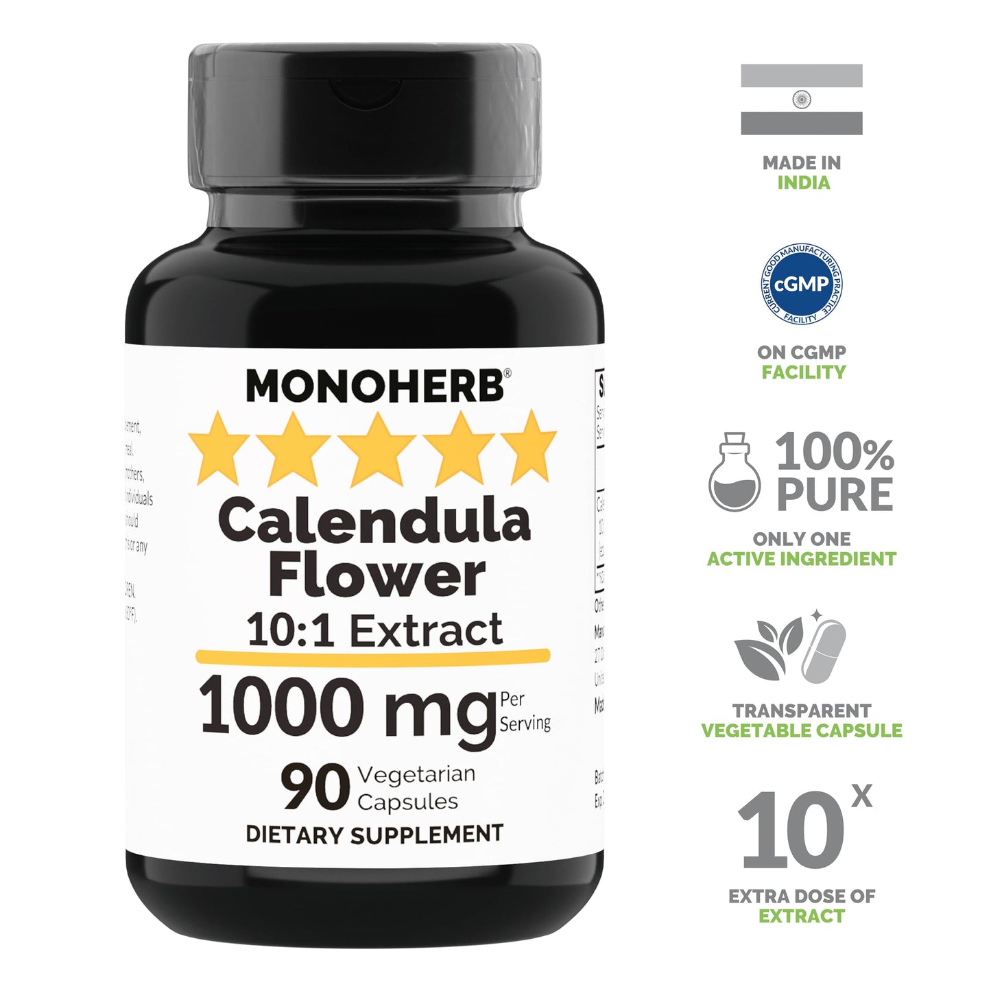 MONOHERB Calendula Flower Extract 1000 mg – 90 Vegetarian Capsules