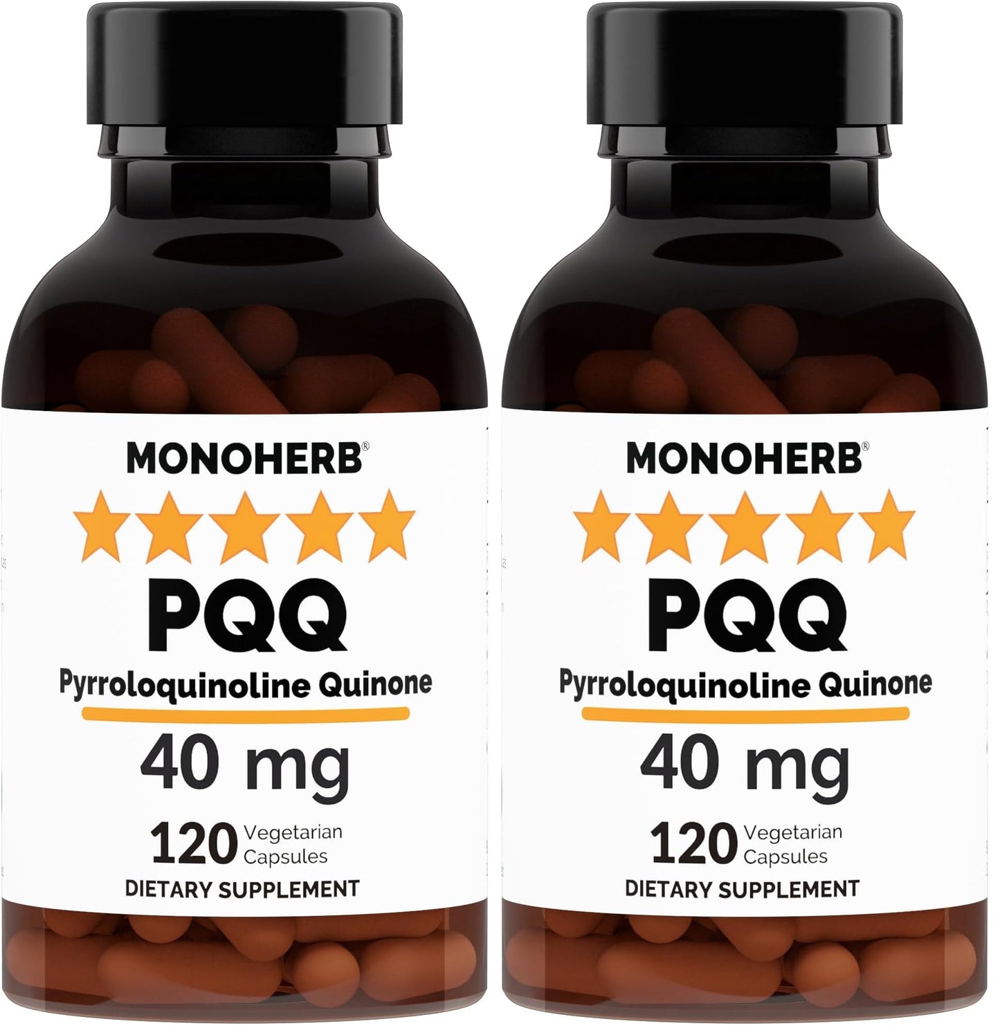 MONOHERB PQQ 40 mg – PQQ Supplement, Pyrroloquinoline Quinone, 120 Capsules (Pack of 2)