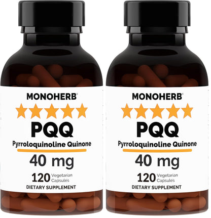 MONOHERB PQQ 40 mg – PQQ Supplement, Pyrroloquinoline Quinone, 120 Capsules (Pack of 2)