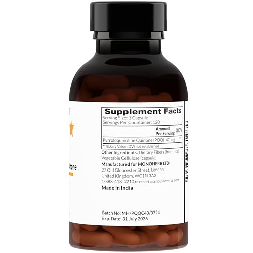 MONOHERB PQQ 40 mg – PQQ Supplement, Pyrroloquinoline Quinone, 120 Capsules (Pack of 2)