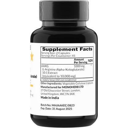 MONOHERB AAKG 1000 mg | L-Arginine Alpha-Ketoglutarate - 90 Veg Capsules