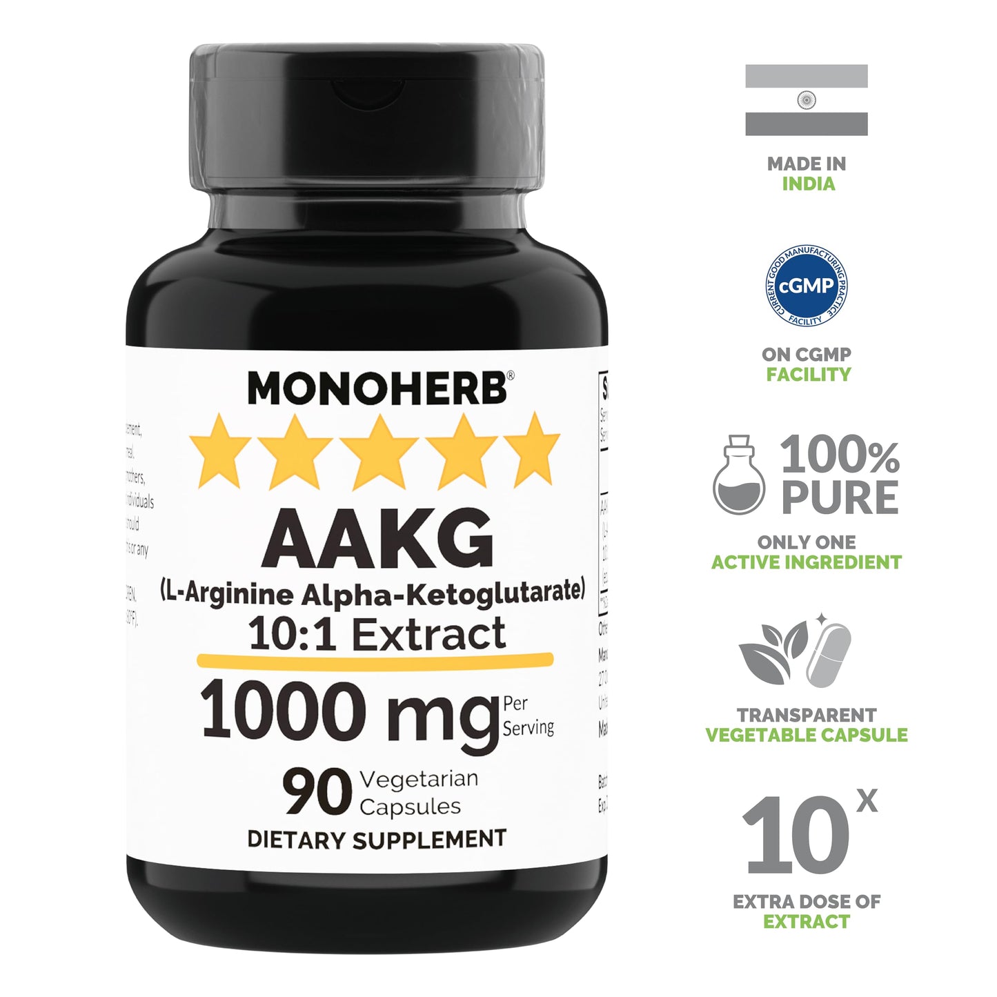 MONOHERB AAKG 1000 mg | L-Arginine Alpha-Ketoglutarate - 90 Veg Capsules