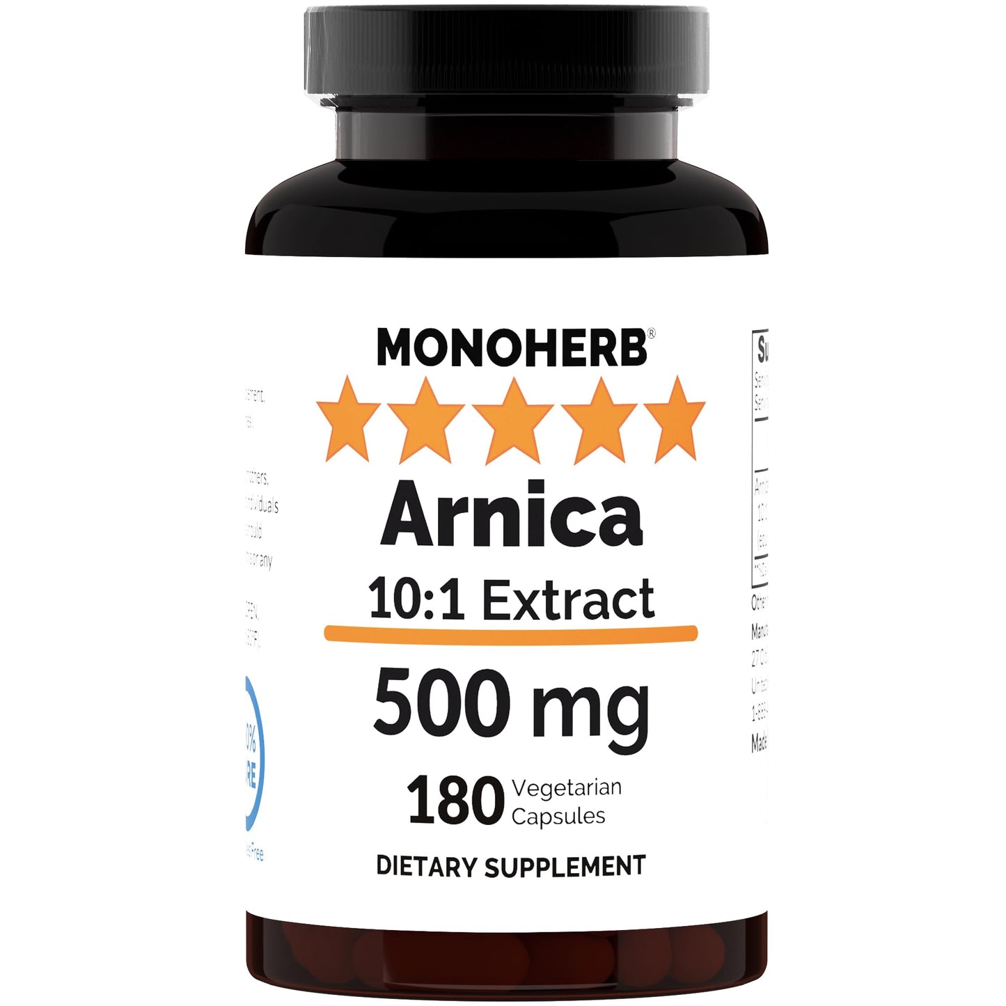 MONOHERB Arnica Extract 500 mg - 180 Capsules | Extra Strength 10X Arnica Supplement