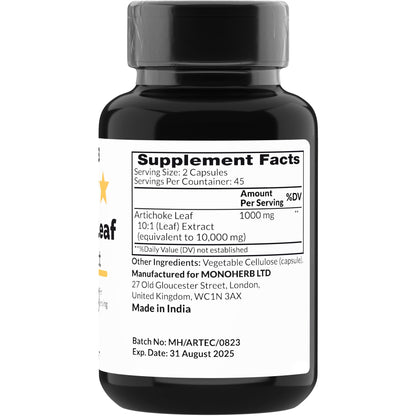 MONOHERB Artichoke Leaf Extract 1000 mg - 90 Vegetarian Capsules