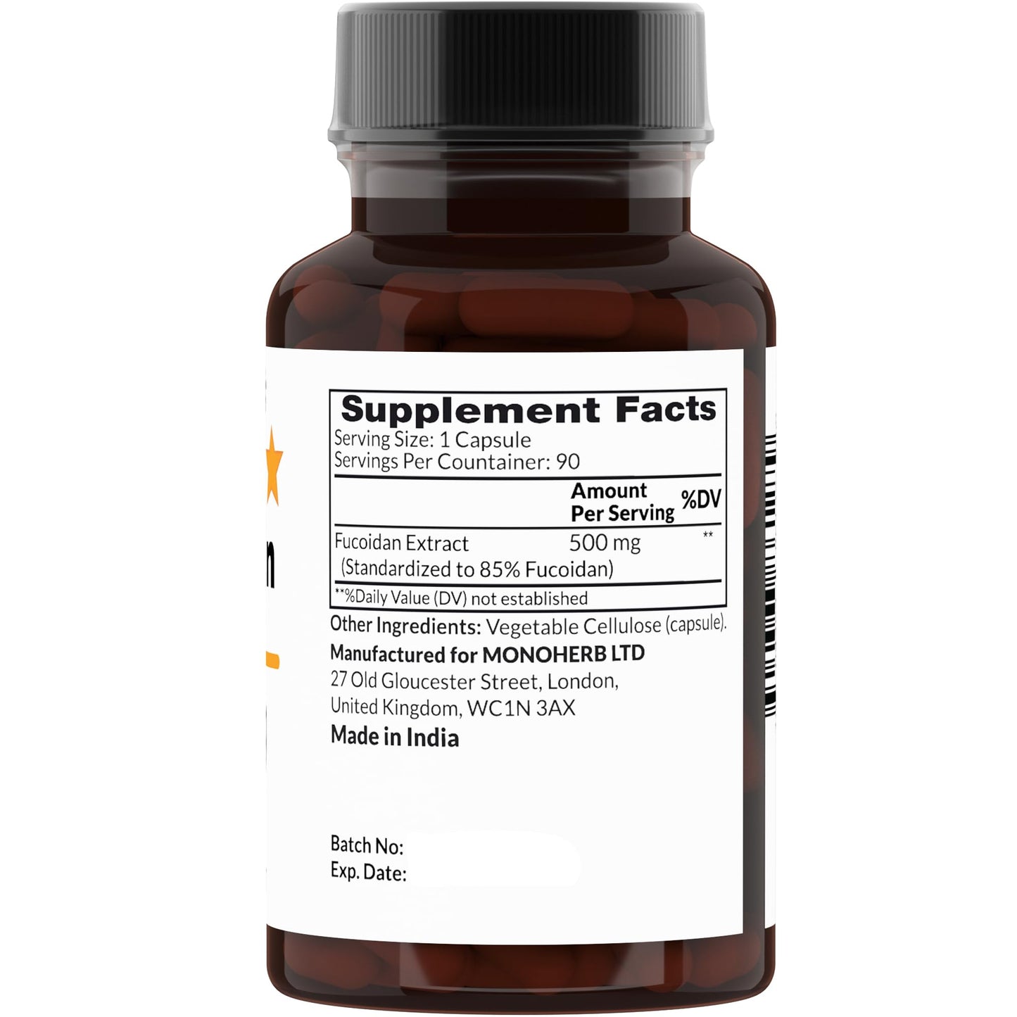 MONOHERB Fucoidan 85% 500 mg – 90 Capsules | Immune Support