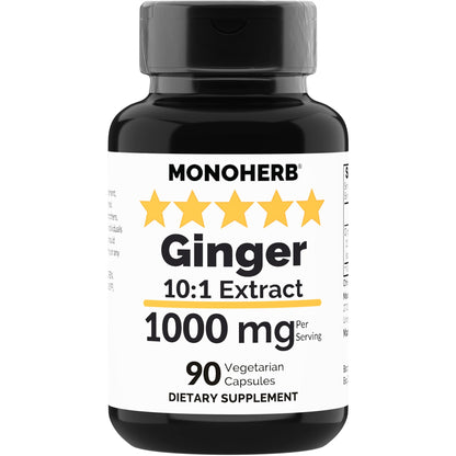 MONOHERB Ginger Extract 1000 mg – 90 Vegetarian Capsules | Extra Strength Ginger