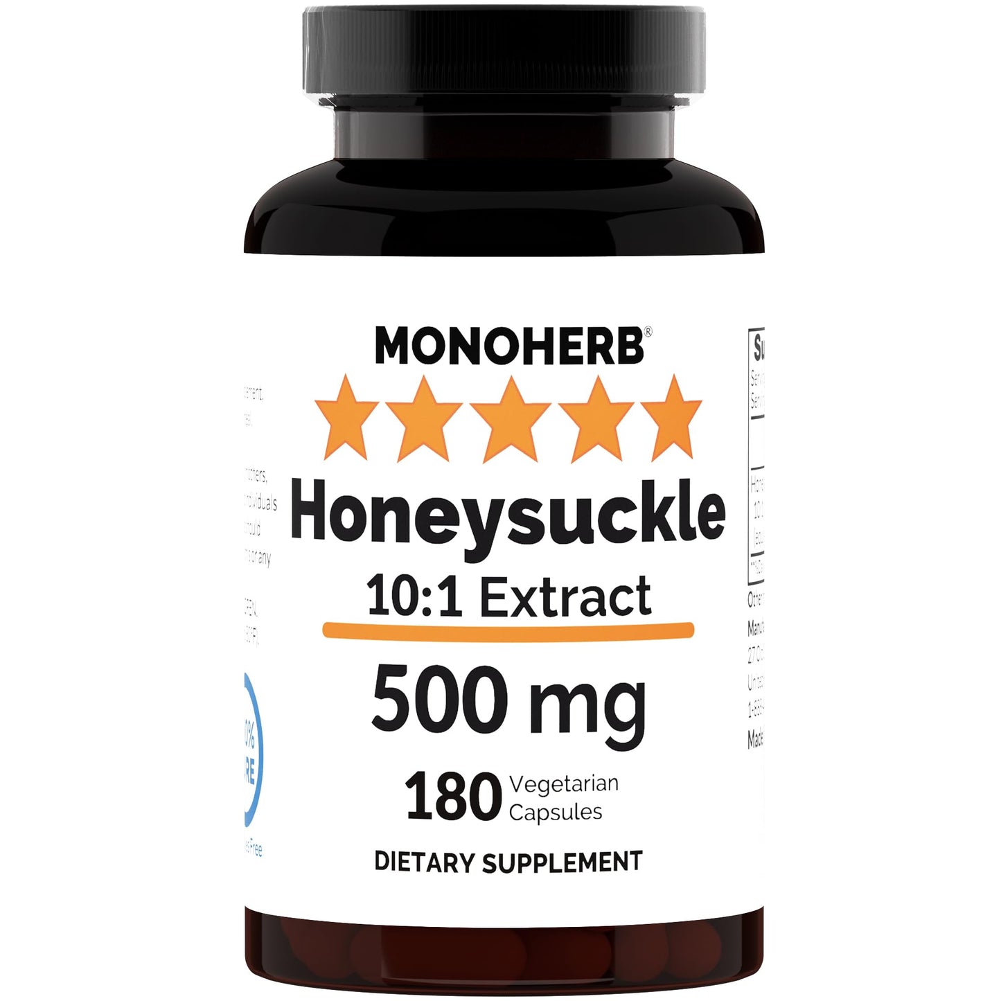 MONOHERB Honeysuckle Extract 500 mg - 180 Capsules | Extra Strength 10X Formula