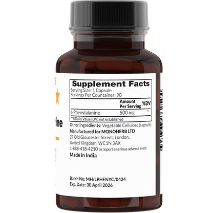 MONOHERB L-Phenylalanine 500 mg – 90 Veg Capsules
