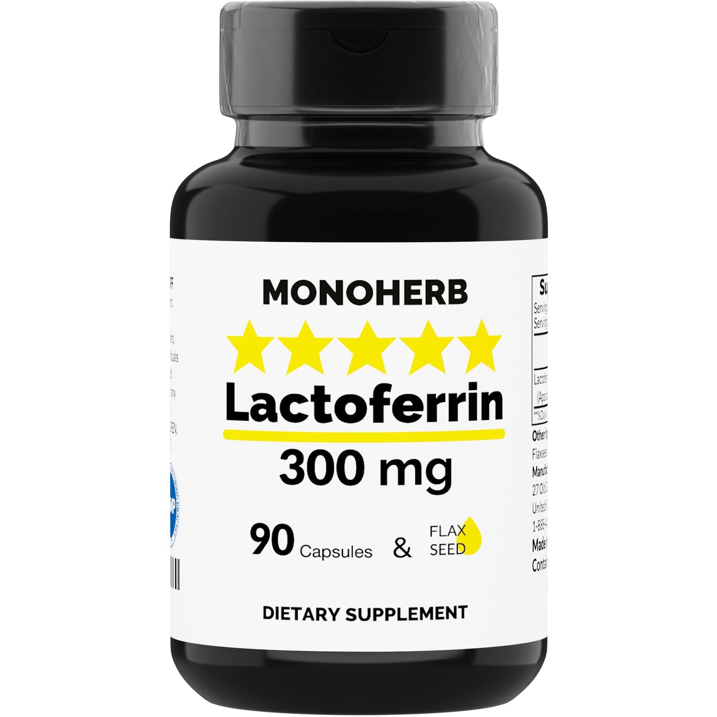 MONOHERB Lactoferrin 300 mg – 90 Vegetarian Capsules – Made in USA