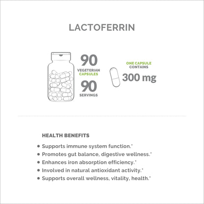 MONOHERB Lactoferrin 300 mg – 90 Vegetarian Capsules – Made in USA