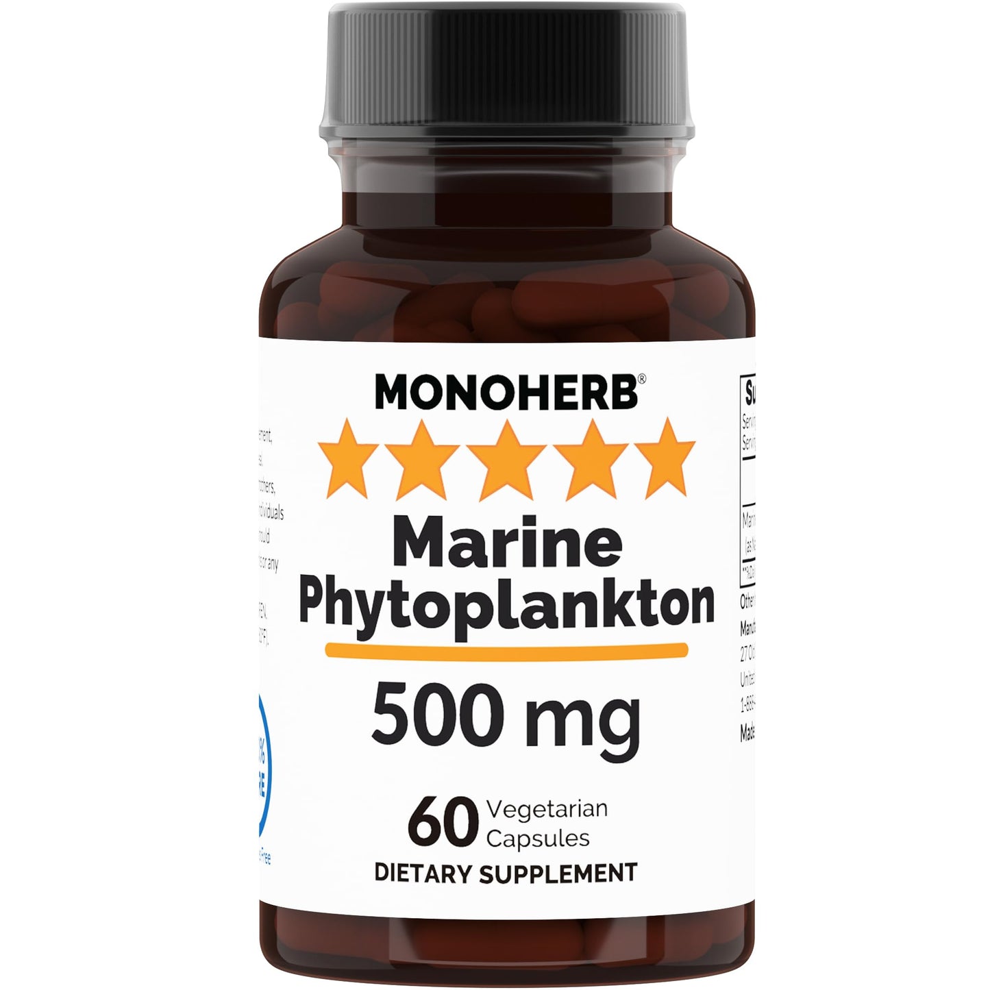 MONOHERB Marine Phytoplankton 500 mg - 60 Capsules | Extra Strength 10X
