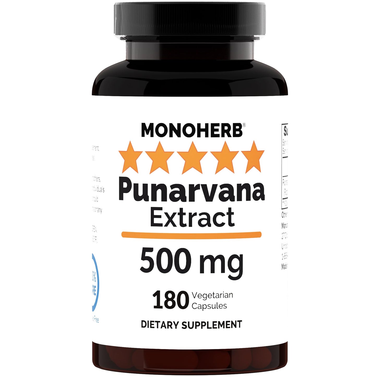 MONOHERB Punarvana Extract 500 mg - 180 Capsules | Extra Strength Herbal Supplement